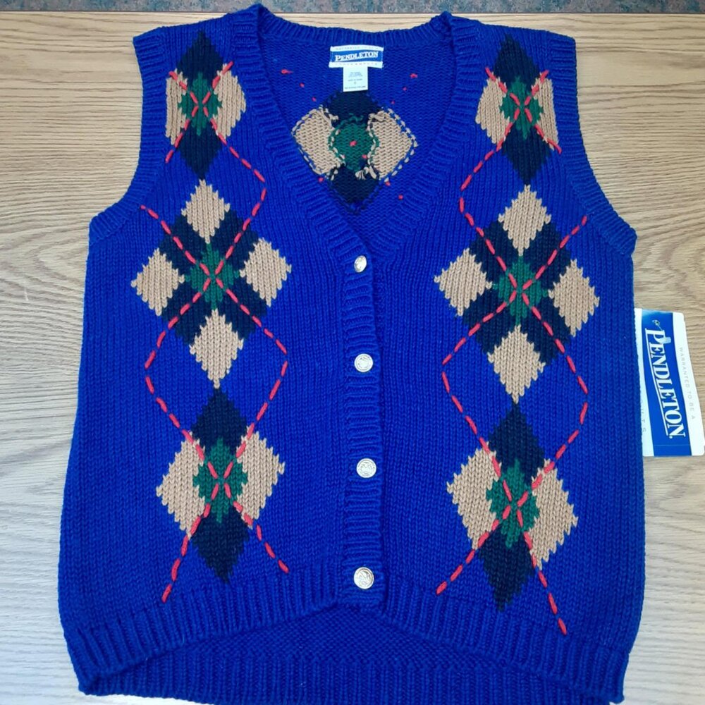 VTG PENDLETON Knockabout Argyle Blue Sweater Vest Size Small Cotton Blend NWT